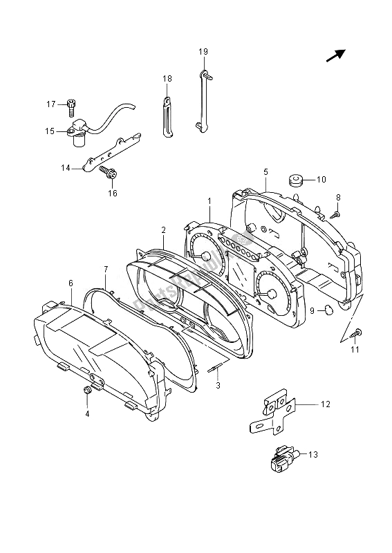 All parts for the Speedometer (an650z E19) of the Suzuki AN 650Z Burgman Executive 2014