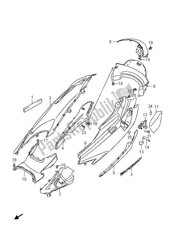 All parts for the Side Cover of the Suzuki AN 650Z Burgman Executive 2014