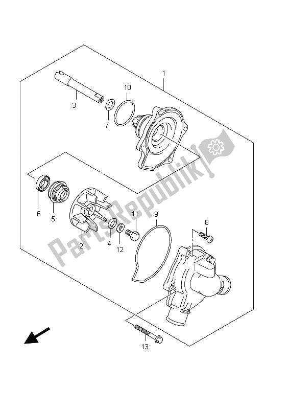 All parts for the Water Pump of the Suzuki GSX 650 FA 2012