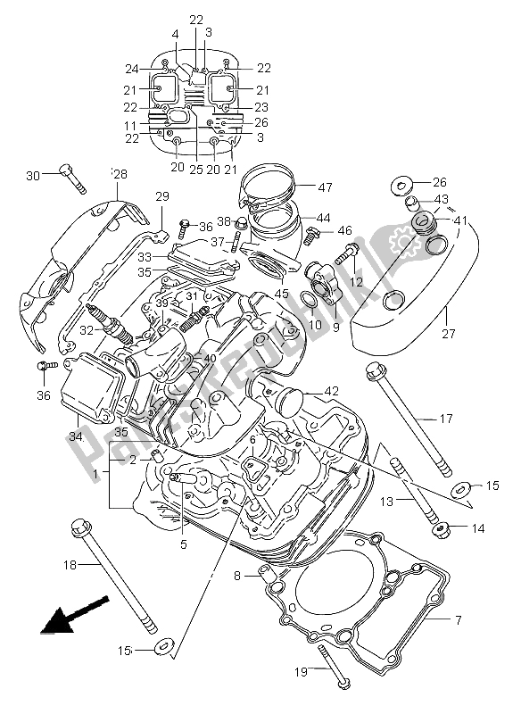 Alle onderdelen voor de Cilinderkop (voorzijde) van de Suzuki VS 800 Intruder 2004