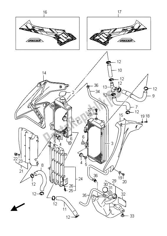 All parts for the Radiator of the Suzuki RMX 450Z 2015