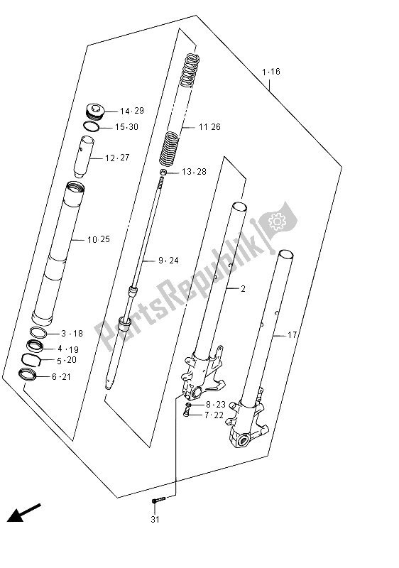 Tutte le parti per il Ammortizzatore Forcella Anteriore (vzr1800bz E19) del Suzuki VZR 1800 BZ M Intruder 2015