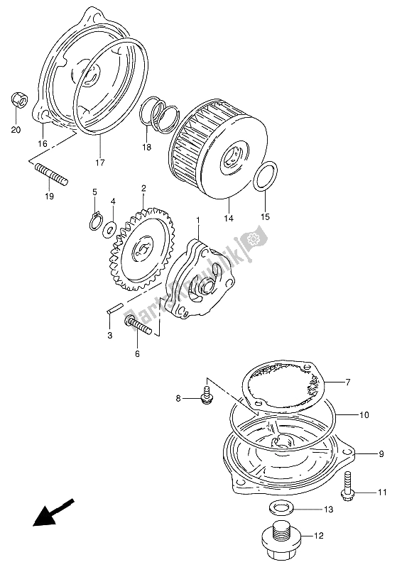 All parts for the Oil Pump of the Suzuki GN 250 1989