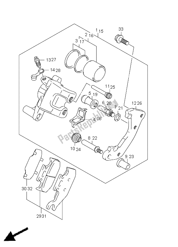 All parts for the Front Caliper of the Suzuki LT A 750 XPZ Kingquad AXI 4X4 2011