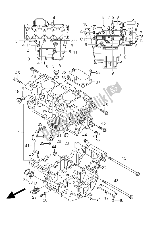 All parts for the Crankcase of the Suzuki GSX R 1000 2012