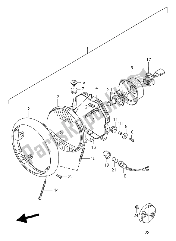 All parts for the Headlamp of the Suzuki VS 800 Intruder 2000