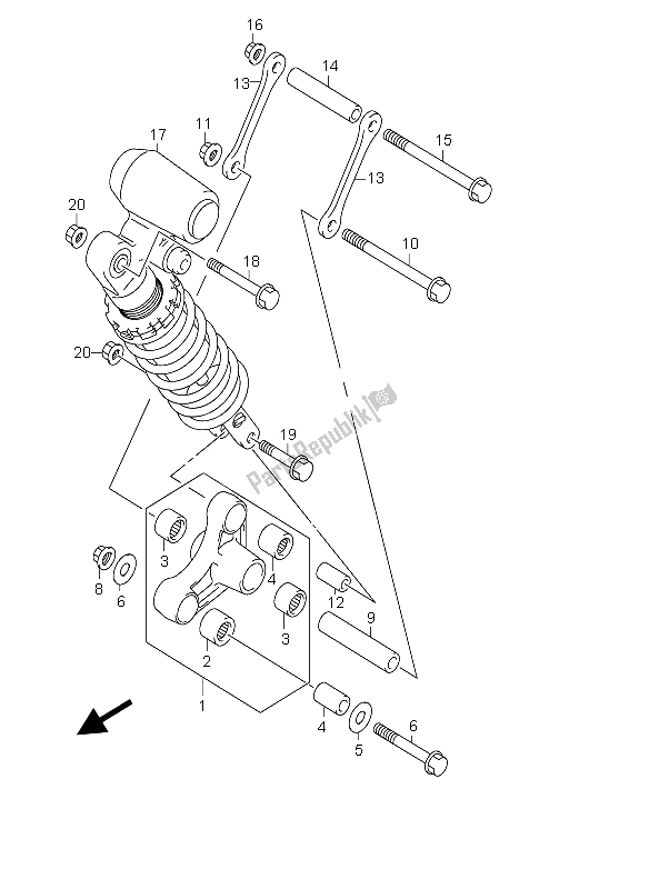 All parts for the Rear Cushion Lever of the Suzuki GSX 1300R Hayabusa 2006