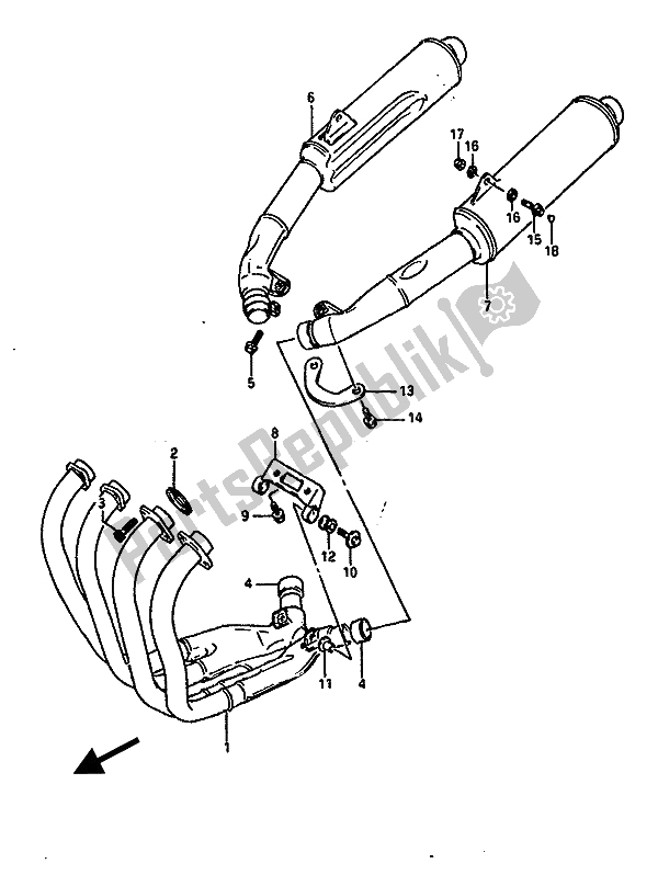 All parts for the Muffler of the Suzuki GSX R 1100 1990