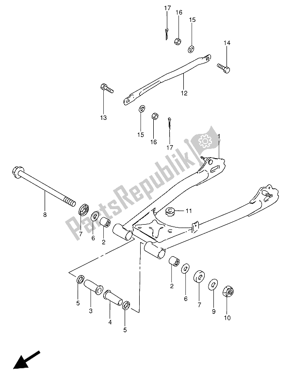 All parts for the Rear Swinging Arm of the Suzuki GN 250 1988