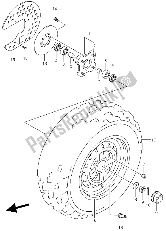 All parts for the Front Wheel of the Suzuki LT F 250 Ozark 2003
