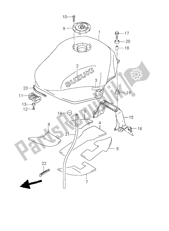 Alle onderdelen voor de Benzinetank van de Suzuki GSX 750F 2002