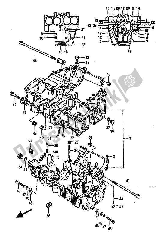 All parts for the Crankcase of the Suzuki GSX R 750 1988