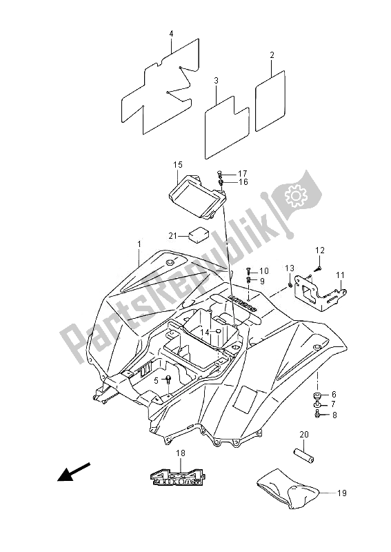 Alle onderdelen voor de Achterspatbord (lt-a400fz) van de Suzuki LT A 400 FZ Kingquad ASI 4X4 2014