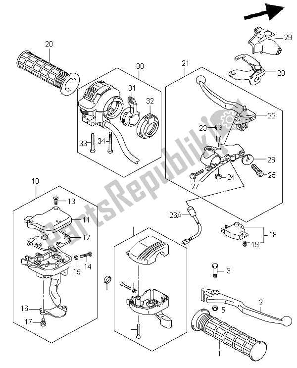 All parts for the Handle Lever of the Suzuki LT A 400 Eiger 4X2 2004