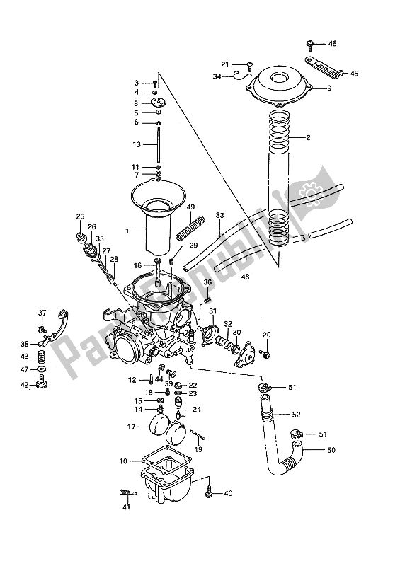 Alle onderdelen voor de Carburateur (achter) van de Suzuki VS 1400 Glpf Intruder 1990