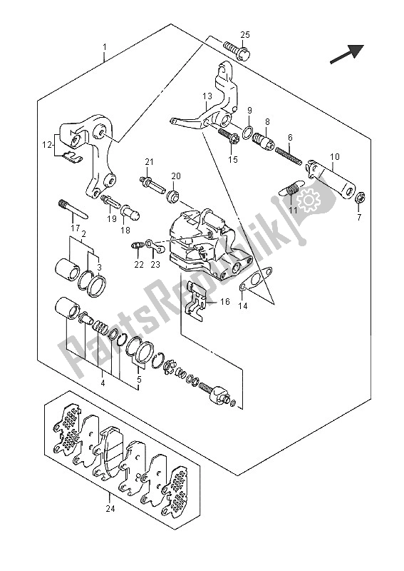 All parts for the Rear Caliper (an400a) of the Suzuki Burgman AN 400 ZZA 2016