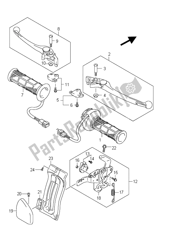 All parts for the Handle Lever (an650a E19) of the Suzuki AN 650A Burgman Executive 2011