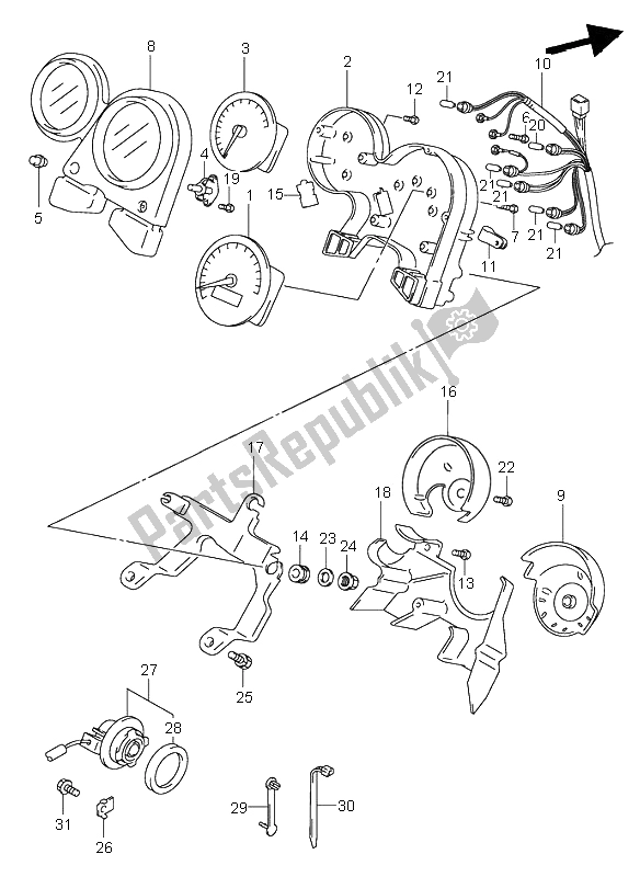 All parts for the Speedometer (sv650-u) of the Suzuki SV 650 NS 2001