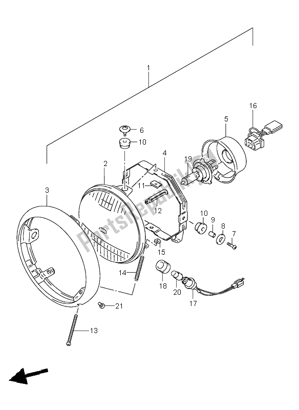 Tutte le parti per il Faro del Suzuki VL 125 Intruder 2002