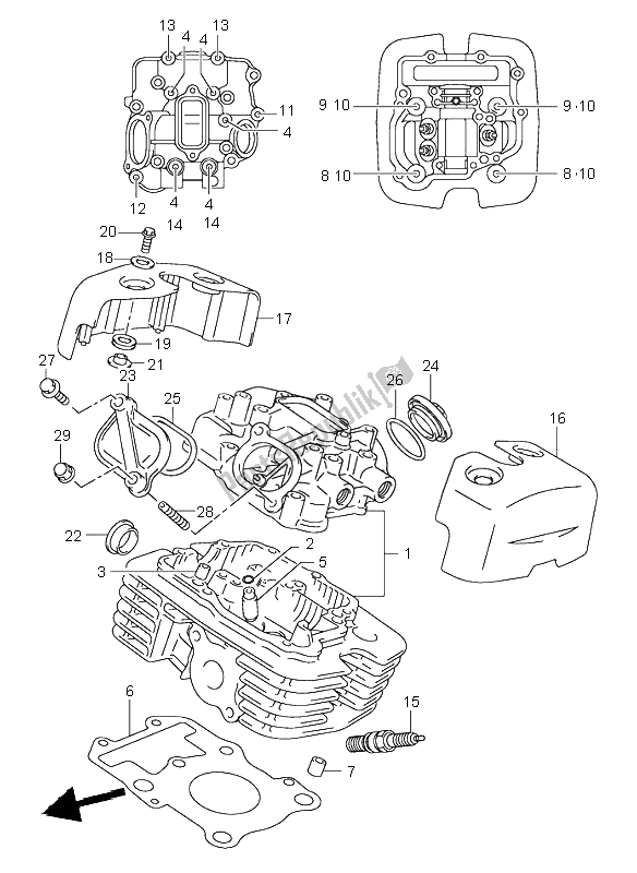 All parts for the Cylinder Head (rear) of the Suzuki VL 125 Intruder 2004