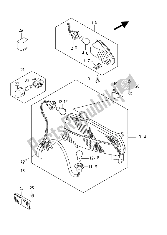 All parts for the Combination Lamp (an650a E2) of the Suzuki AN 650A Burgman Executive 2011