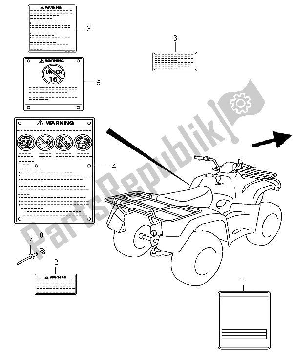 All parts for the Label of the Suzuki LT A 400F Eiger 4X4 2004