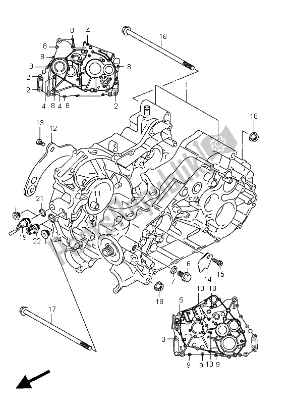 All parts for the Crankcase of the Suzuki LT A 400F Kingquad 4X4 2008