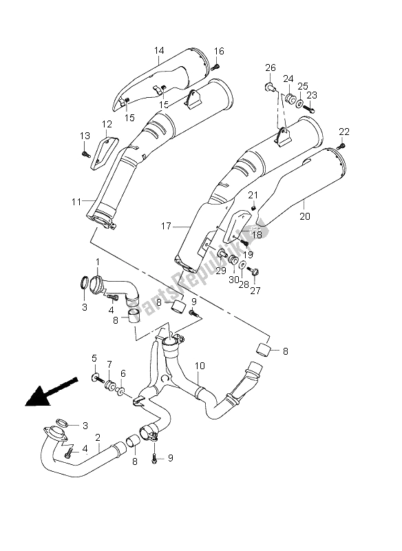 Tutte le parti per il Silenziatore del Suzuki DL 1000 V Strom 2004