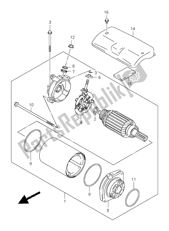 All parts for the Starting Motor of the Suzuki VL 800Z Volusia 2005