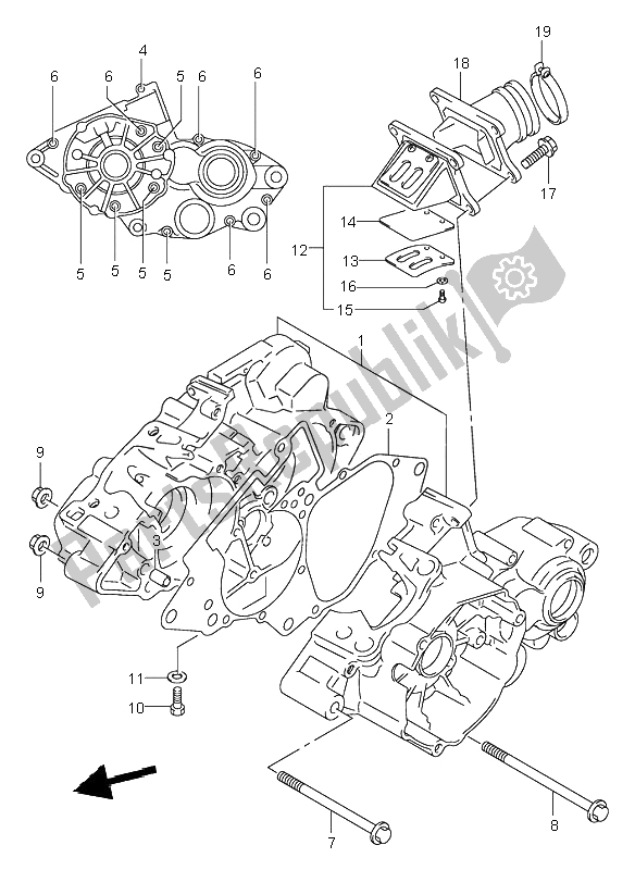 All parts for the Crankcase of the Suzuki RM 80 2000