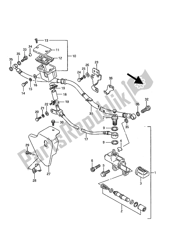 All parts for the Rear Master Cylinder of the Suzuki VS 1400 Glpf Intruder 1993