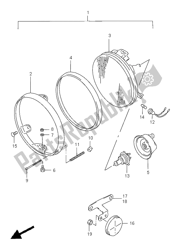 Alle onderdelen voor de Koplamp (gsf1200) van de Suzuki GSF 1200 NS Bandit 1996