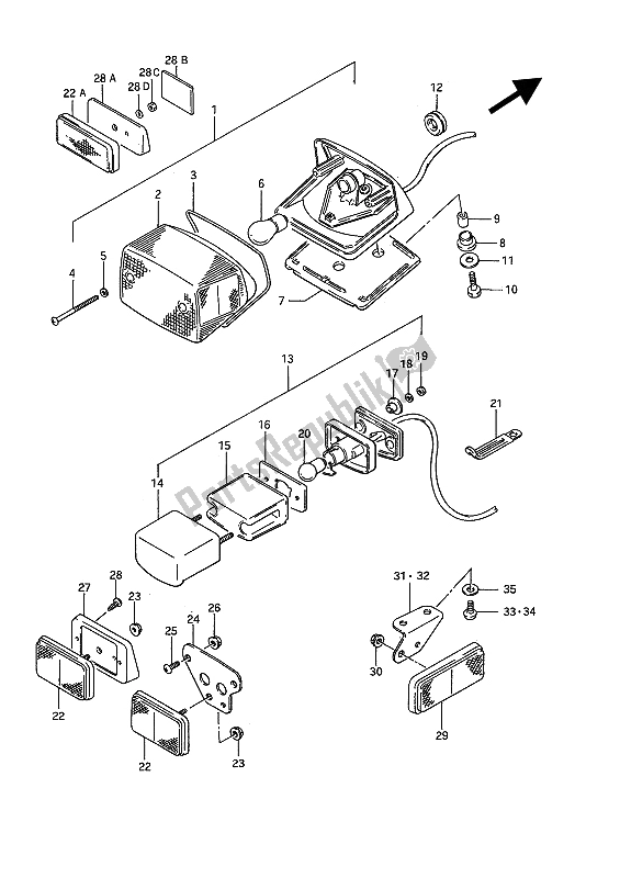 All parts for the Rear Combination Lamp of the Suzuki VS 750 FP Intruder 1988