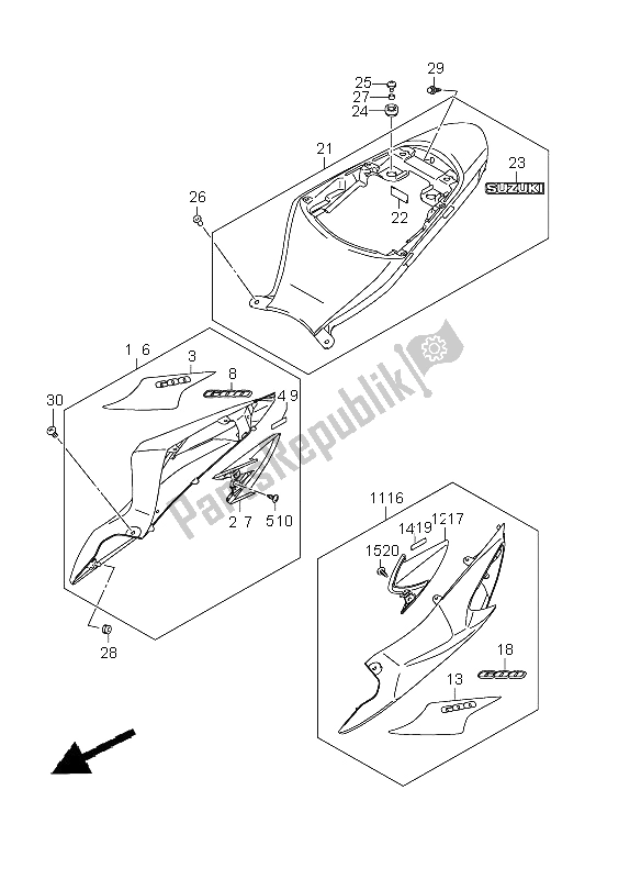 All parts for the Frame Cover of the Suzuki GSX R 750 2011