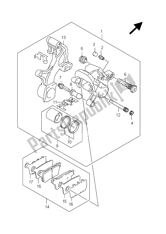 Toutes les pièces pour le étrier Arrière du Suzuki GSX R 600 2012