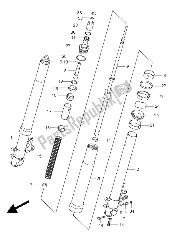 All parts for the Front Damper of the Suzuki GSX R 750 2002