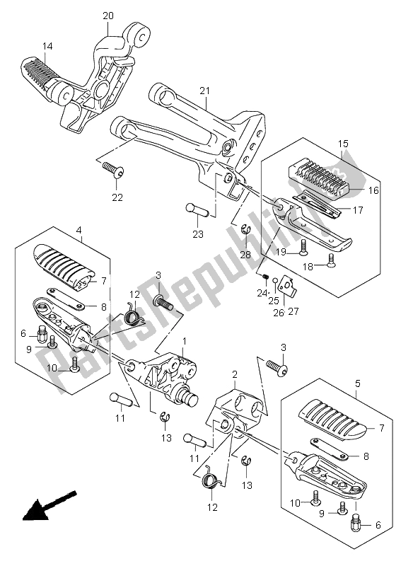 All parts for the Footrest of the Suzuki DL 1000 V Strom 2006