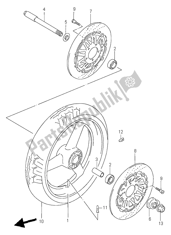 Todas as partes de Roda Da Frente do Suzuki RF 900R 1998