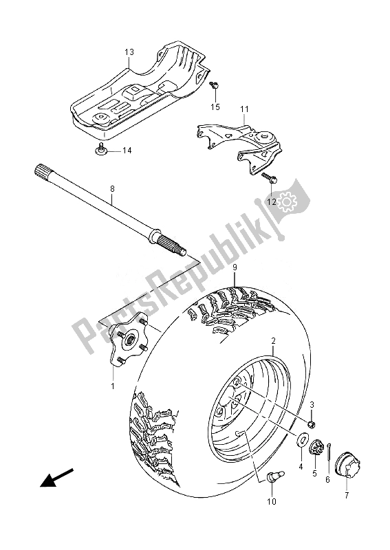 All parts for the Left Rear Wheel (lt-a400fz) of the Suzuki LT A 400 FZ Kingquad ASI 4X4 2014