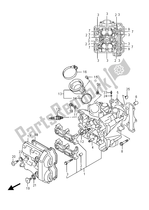 All parts for the Cylinder Head (front) of the Suzuki DL 650A V Strom 2015