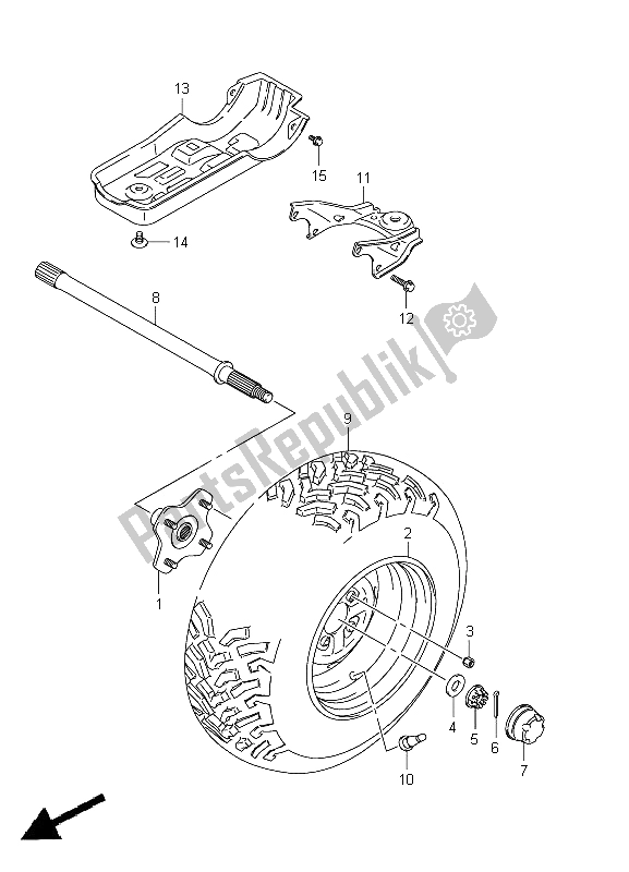 All parts for the Left Rear Wheel (lt-a400f P24) of the Suzuki LT A 400Z Kingquad ASI 4X4 2012