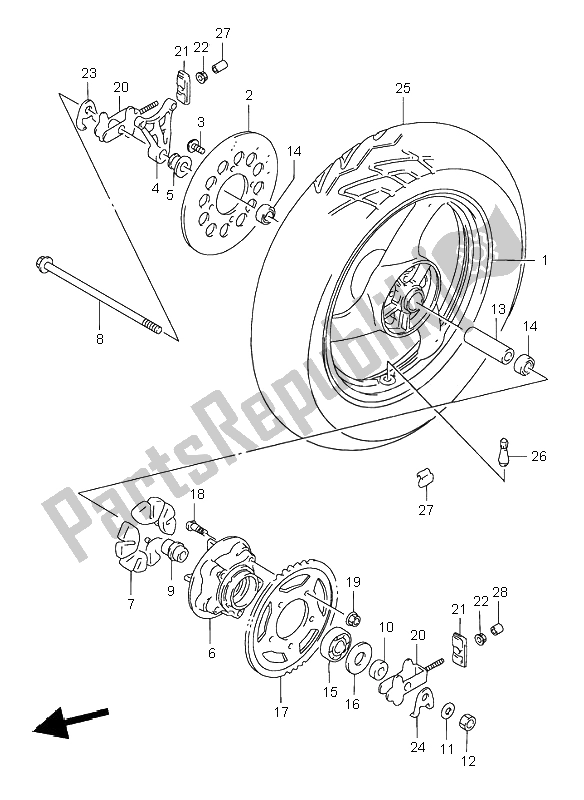 All parts for the Rear Wheel of the Suzuki GS 500 2002