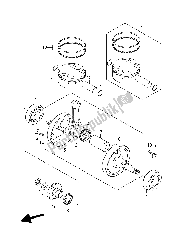 All parts for the Crankshaft of the Suzuki RM Z 250 2008