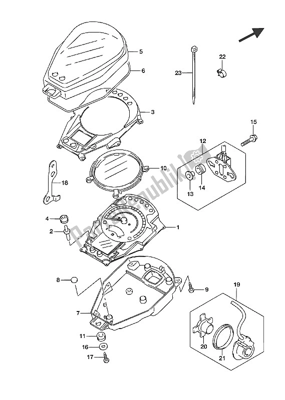 All parts for the Speedometer (vl800ue E19) of the Suzuki VL 800 Intruder 2016