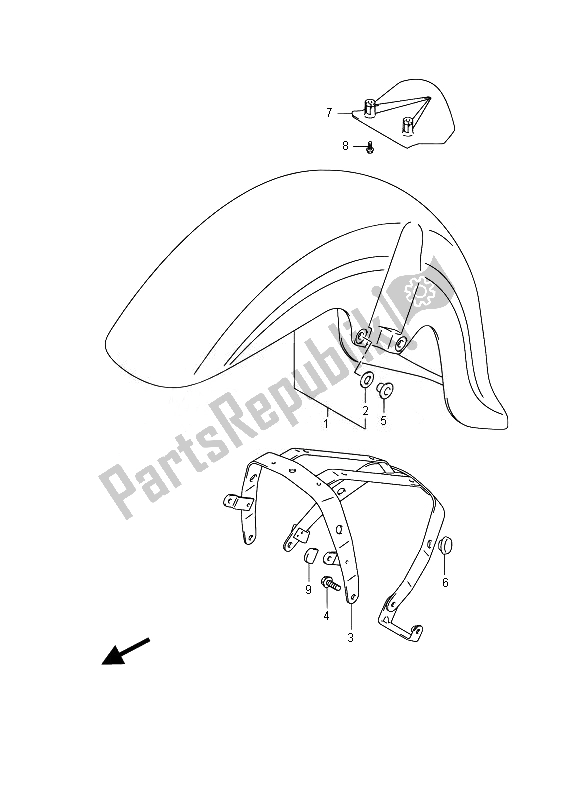 All parts for the Front Fender (vl800bue E19) of the Suzuki VL 800B Intruder 2014