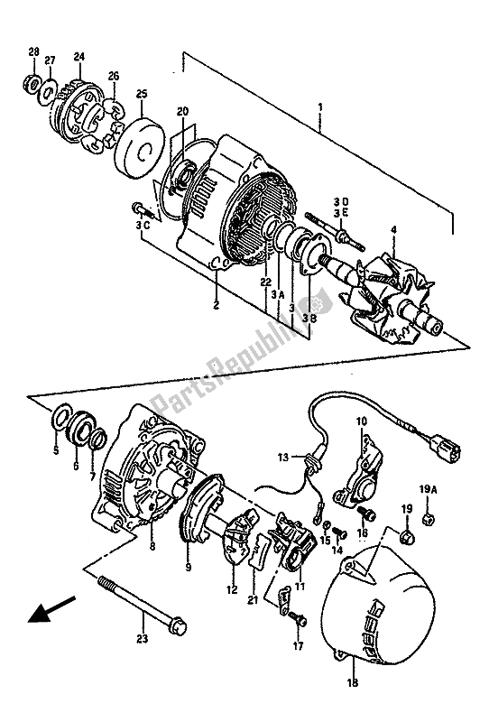 All parts for the Alternator of the Suzuki GSX R 750 1988