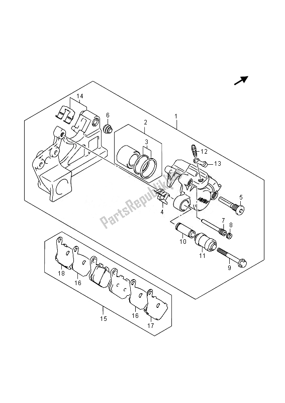 All parts for the Rear Caliper of the Suzuki GSF 1250 SA Bandit 2014