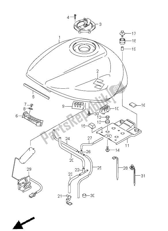 Todas as partes de Tanque De Combustível (gsf1250 E24) do Suzuki GSF 1250A Bandit 2011