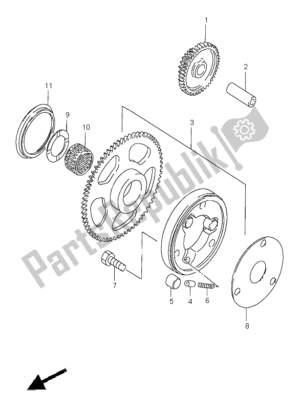 All parts for the Starter Clutch of the Suzuki GN 250E 1999