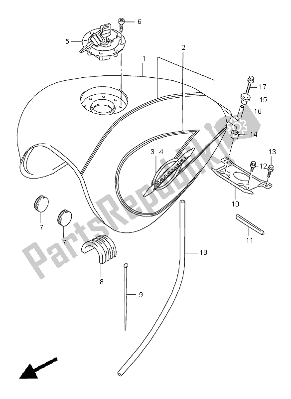 All parts for the Fuel Tank of the Suzuki VZ 800 Marauder 1999